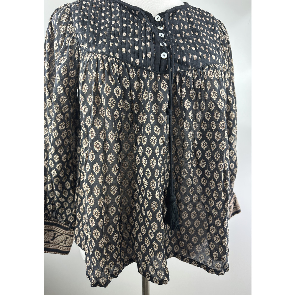 Cleobella Winter Blouse Black Brown Top Pintuck Small Peasant Boho Anthropologie - Picture 4 of 16